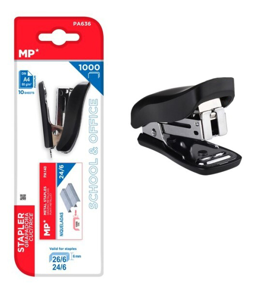 MP mini συρραπτικό με ανταλλακτικά PA636, 24/6-26/6, 10 φύλλα, μαύρο 1 MP mini συρραπτικό με ανταλλακτικά PA636