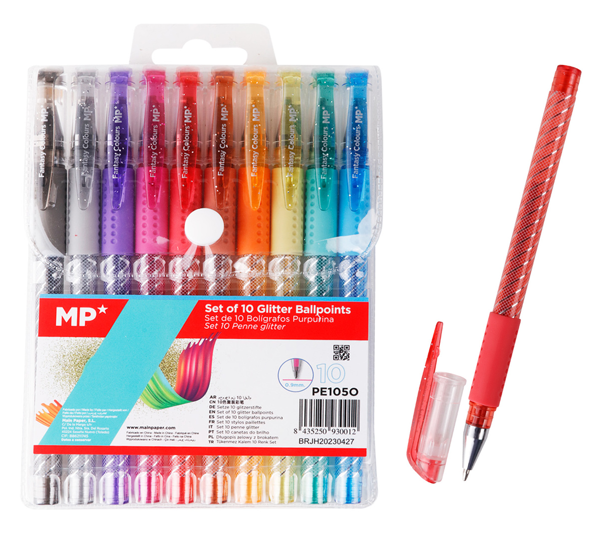 MP σετ στυλό διαρκείας ballpoint PE105O με glitter, 0.9mm, διάφορα χρώματα, 10τμχ 1 MP σετ στυλό διαρκείας ballpoint PE105O με glitter
