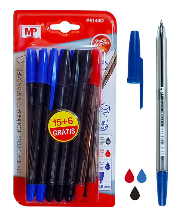 MP στυλό διαρκείας PE144O, 1mm, μπλε, μαύρο & κόκκινο, 21τμχ 1 MP στυλό διαρκείας PE144O