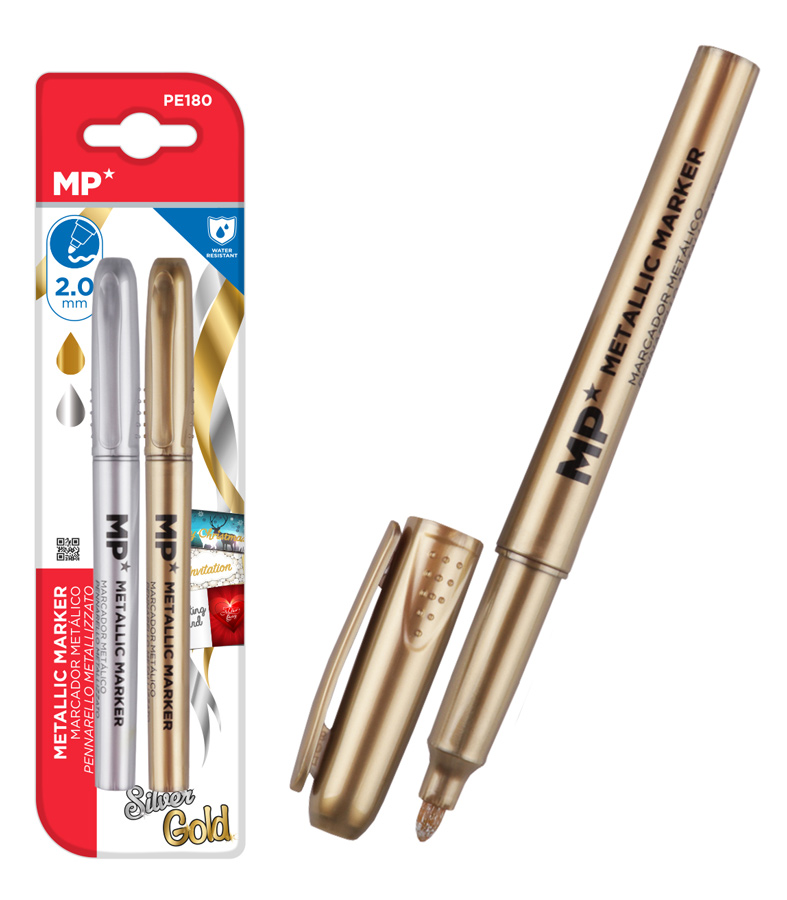 MP σετ μαρκαδόρων με μεταλλικά χρώματα PE180, 2mm, χρυσό & ασημί 1 MP σετ μαρκαδόρων με μεταλλικά χρώματα PE180