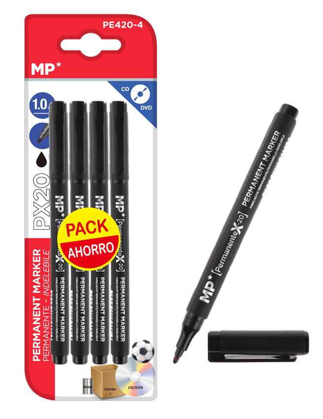 MP ανεξίτηλος μαρκαδόρος PE420-4 για CD-DVD, 1mm, μαύρος, 4τμχ 1 MP ανεξίτηλος μαρκαδόρος PE420-4 για CD-DVD