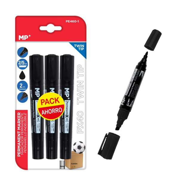 MP ανεξίτηλος μαρκαδόρος PE460-1, με 2x μύτες 2/5mm & 2mm, μαύρος, 3τμχ 1 MP ανεξίτηλος μαρκαδόρος PE460-1