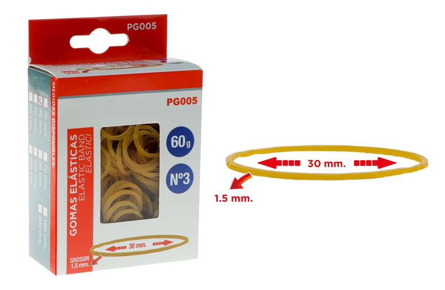 MP λαστιχάκια συσκευασίας PG005 σε κουτί, No3, 1.5x30mm, 60g 1 MP λαστιχάκια συσκευασίας PG005 σε κουτί
