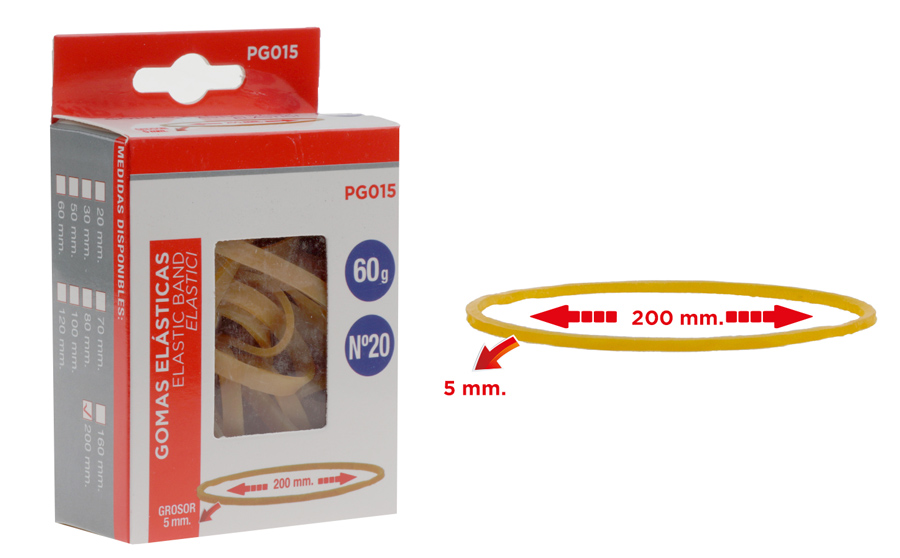 MP λαστιχάκια συσκευασίας PG015 σε κουτί, No20, 5x200mm, 60g 1 MP λαστιχάκια συσκευασίας PG015 σε κουτί