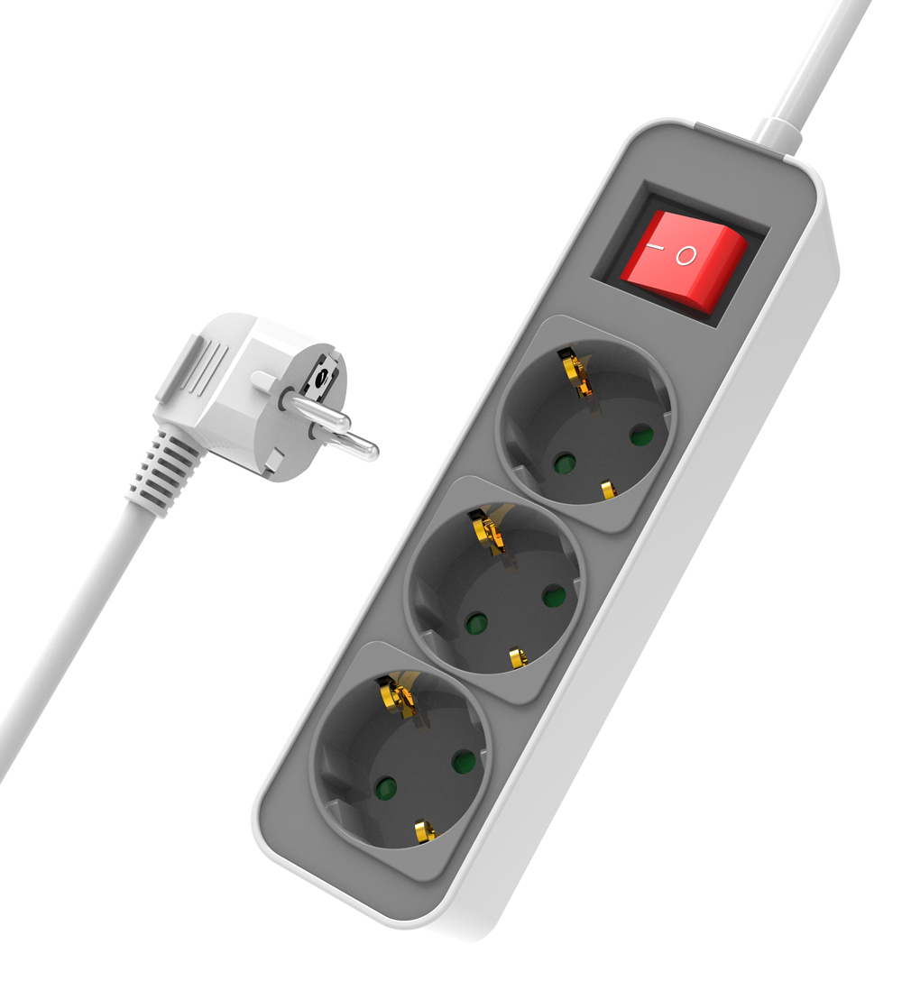 POWERTECH πολύπριζο ασφαλείας PT-1055, 3x schuko, 16A, 1.4m, λευκό 1 POWERTECH πολύπριζο ασφαλείας PT-1055