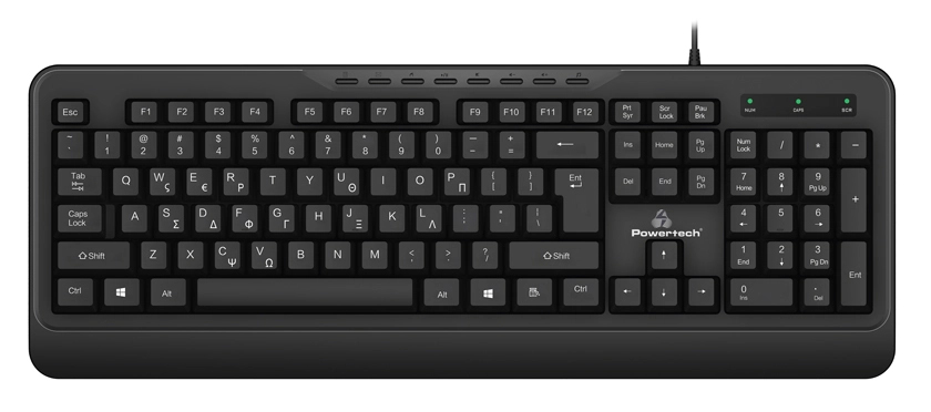 POWERTECH πληκτρολόγιο PT-1066, ενσύρματο, multimedia, EN/GR, μαύρο 1 POWERTECH πληκτρολόγιο PT-1066
