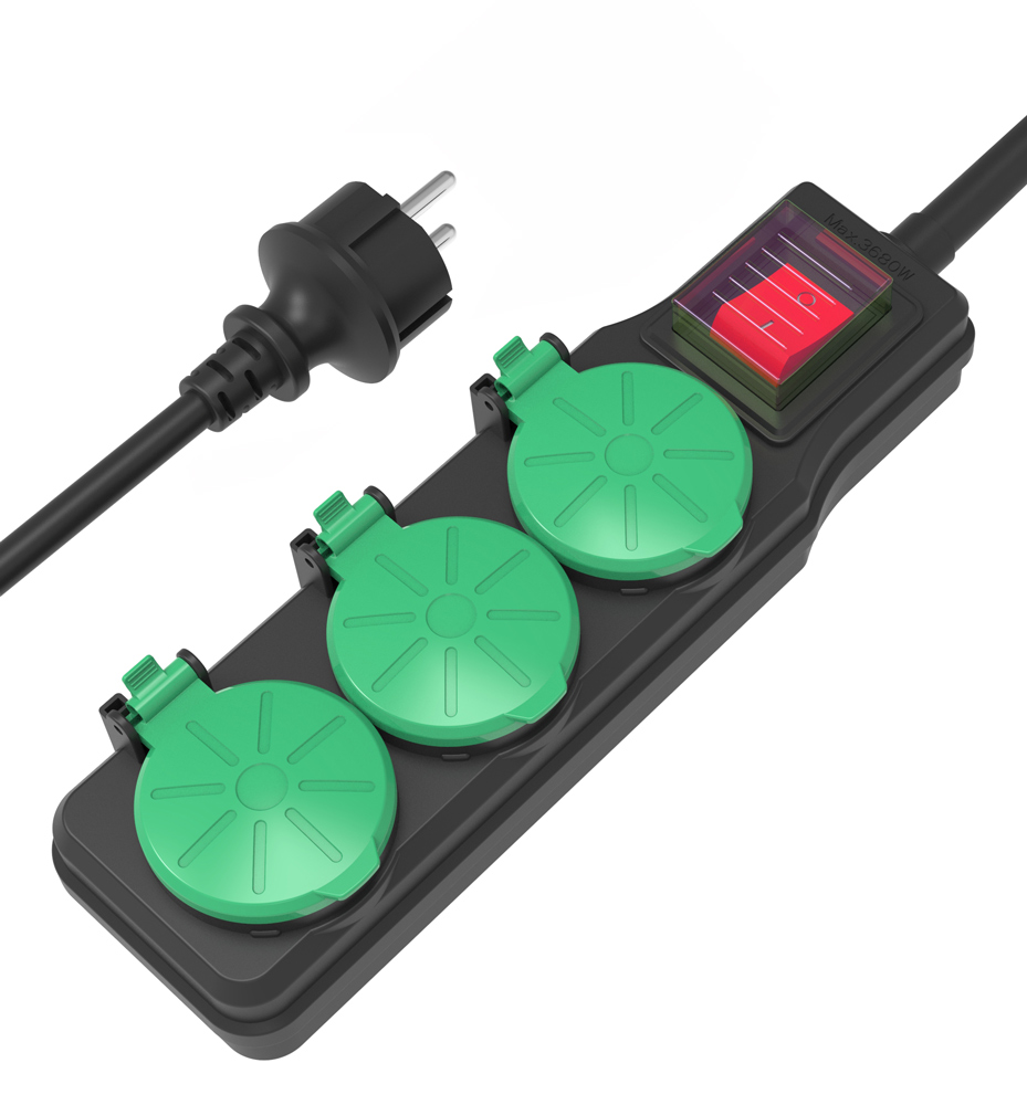 POWERTECH πολύπριζο PT-1070, 3x schuko, IP44, 16A, 1.5m, μαύρο 1 POWERTECH πολύπριζο PT-1070