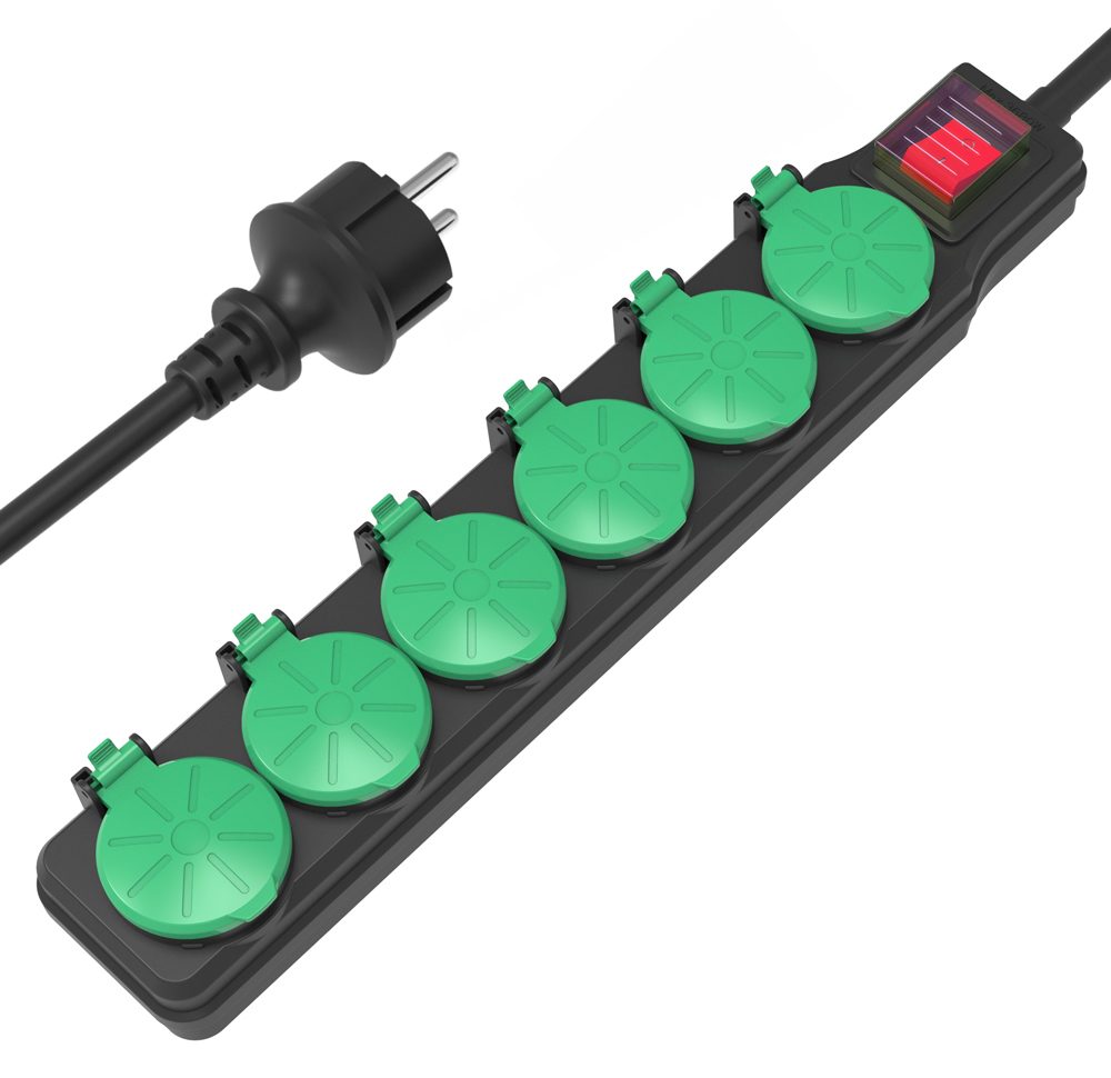 POWERTECH πολύπριζο PT-1071, 6x schuko, IP44, 16A, 1.5m, μαύρο 1 POWERTECH πολύπριζο PT-1071