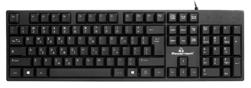 POWERTECH πληκτρολόγιο PT-1074, ενσύρματο, EN/GR, μαύρο 1 POWERTECH πληκτρολόγιο PT-1074