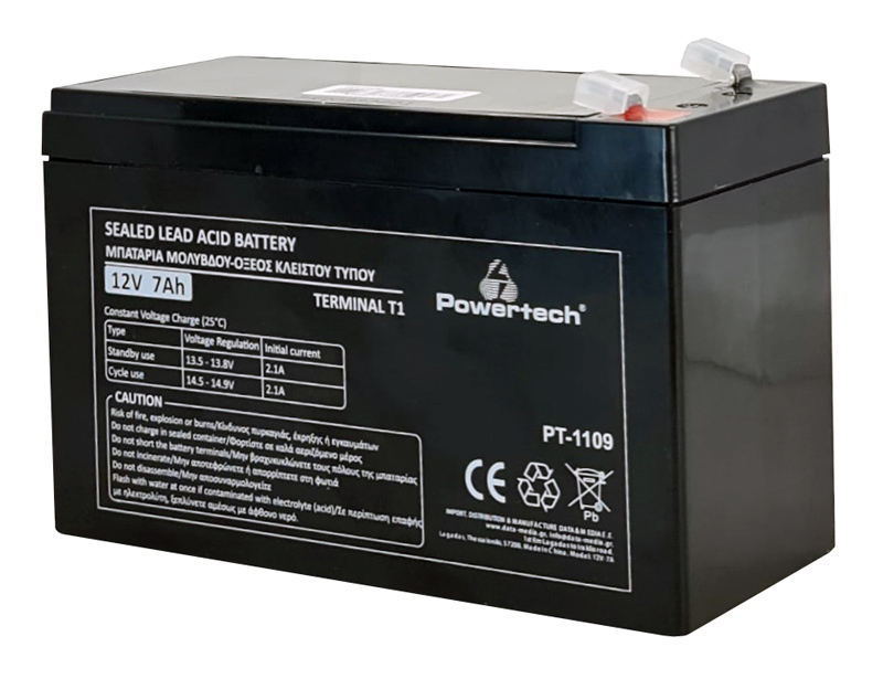 POWERTECH μπαταρία μολύβδου PT-1109, 12V 7Ah, T1 1 POWERTECH μπαταρία μολύβδου PT-1109
