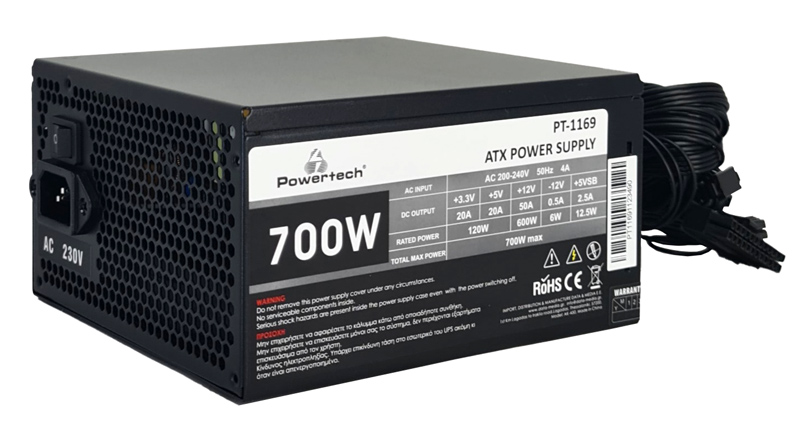 POWERTECH τροφοδοτικό για PC PT-1169, 700W, ATX, 140mm Fan 1 POWERTECH τροφοδοτικό για PC PT-1169