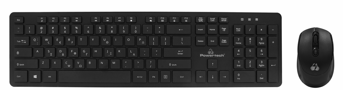 POWERTECH set ποντίκι & πληκτρολόγιο PT-1189, ασύρματο, 1600DPI, μαύρο 1 POWERTECH set ποντίκι & πληκτρολόγιο PT-1189