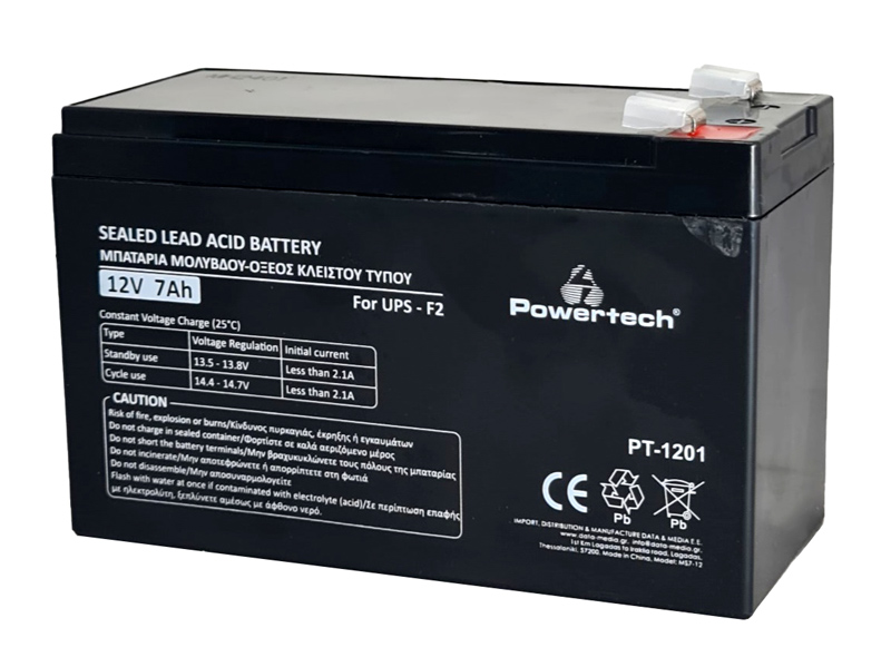 POWERTECH μπαταρία μολύβδου PT-1201 για UPS, 12V 7Ah, F2 1 POWERTECH μπαταρία μολύβδου PT-1201 για UPS