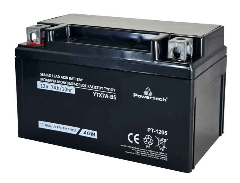 POWERTECH μπαταρία μολύβδου μοτοσυκλέτας PT-1205, 12V 7Ah, AGM, YTX7A-BS 1 POWERTECH μπαταρία μολύβδου μοτοσυκλέτας PT-1205