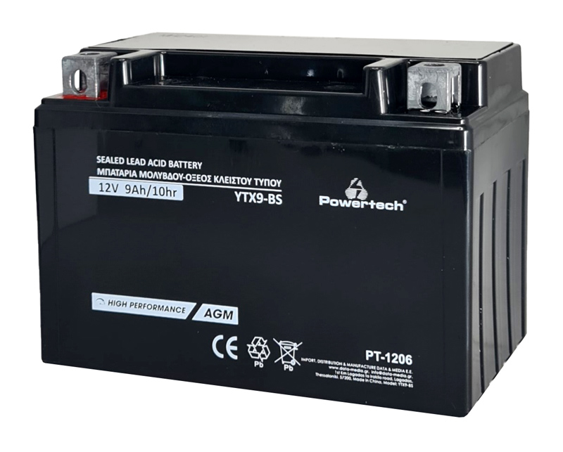 POWERTECH μπαταρία μολύβδου μοτοσυκλέτας PT-1206, 12V 9Ah, AGM, YTX9-BS 1 POWERTECH μπαταρία μολύβδου μοτοσυκλέτας PT-1206