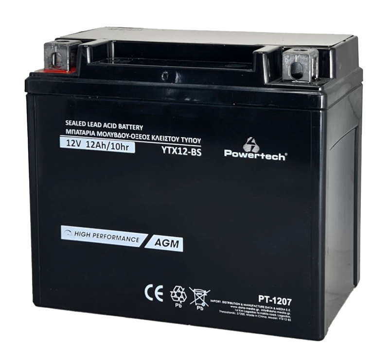 POWERTECH μπαταρία μολύβδου μοτοσυκλέτας PT-1207, 12V 12Ah AGM, YTX12-BS 1 POWERTECH μπαταρία μολύβδου μοτοσυκλέτας PT-1207