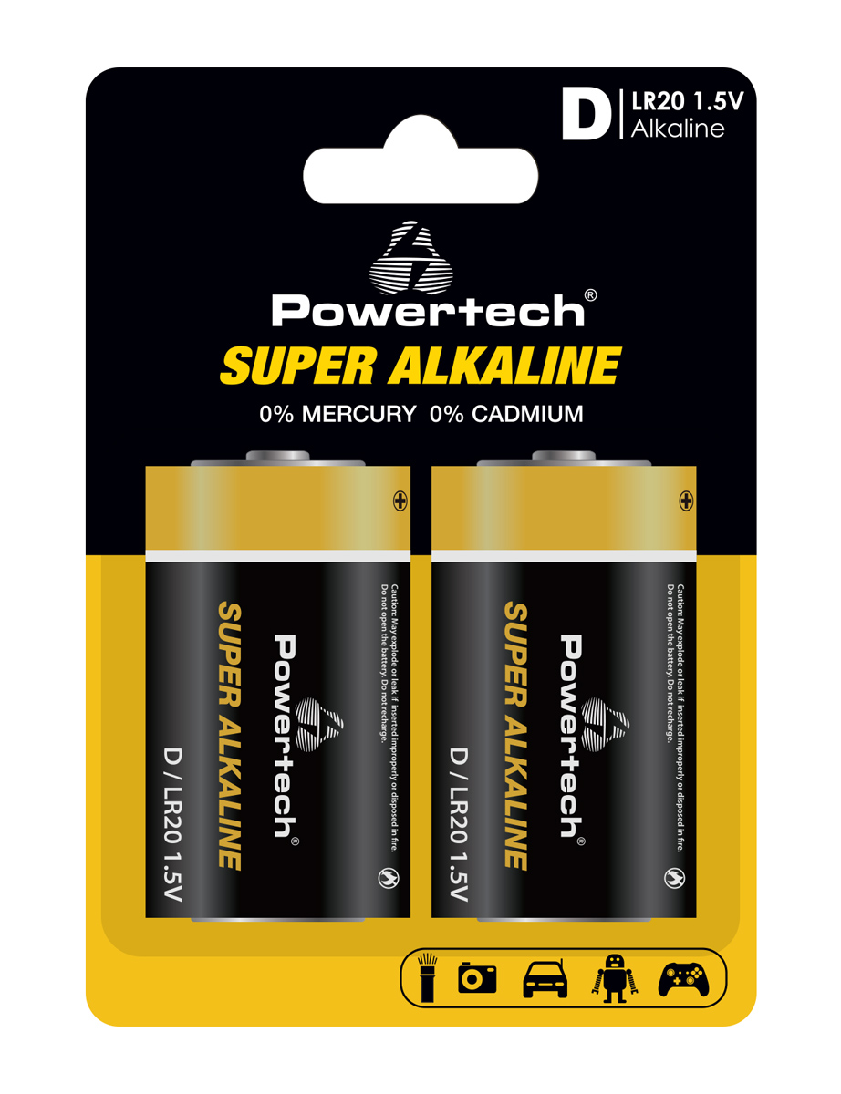 POWERTECH αλκαλικές μπαταρίες Super Alkaline PT-1217, LR20, 1.5V, 2τμχ 1 POWERTECH αλκαλικές μπαταρίες Super Alkaline PT-1217