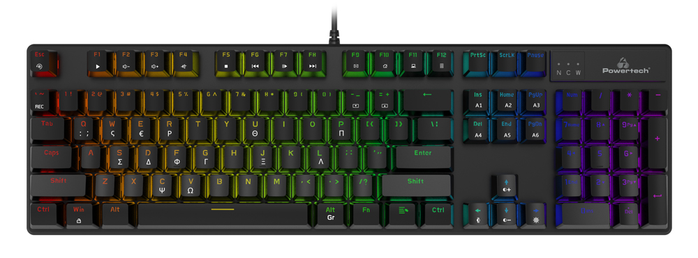 POWERTECH gaming μηχανικό πληκτρολόγιο PT-1254, ενσύρματο, RGB, μαύρο 1 POWERTECH gaming μηχανικό πληκτρολόγιο PT-1254