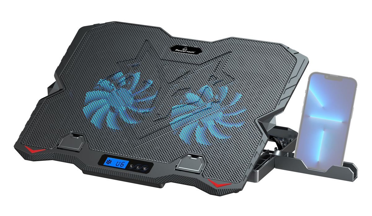 POWERTECH βάση & ψύξη laptop PT-1346, έως 15.6", 2x 125mm LED fan, μαύρη 1 POWERTECH βάση & ψύξη laptop PT-1346