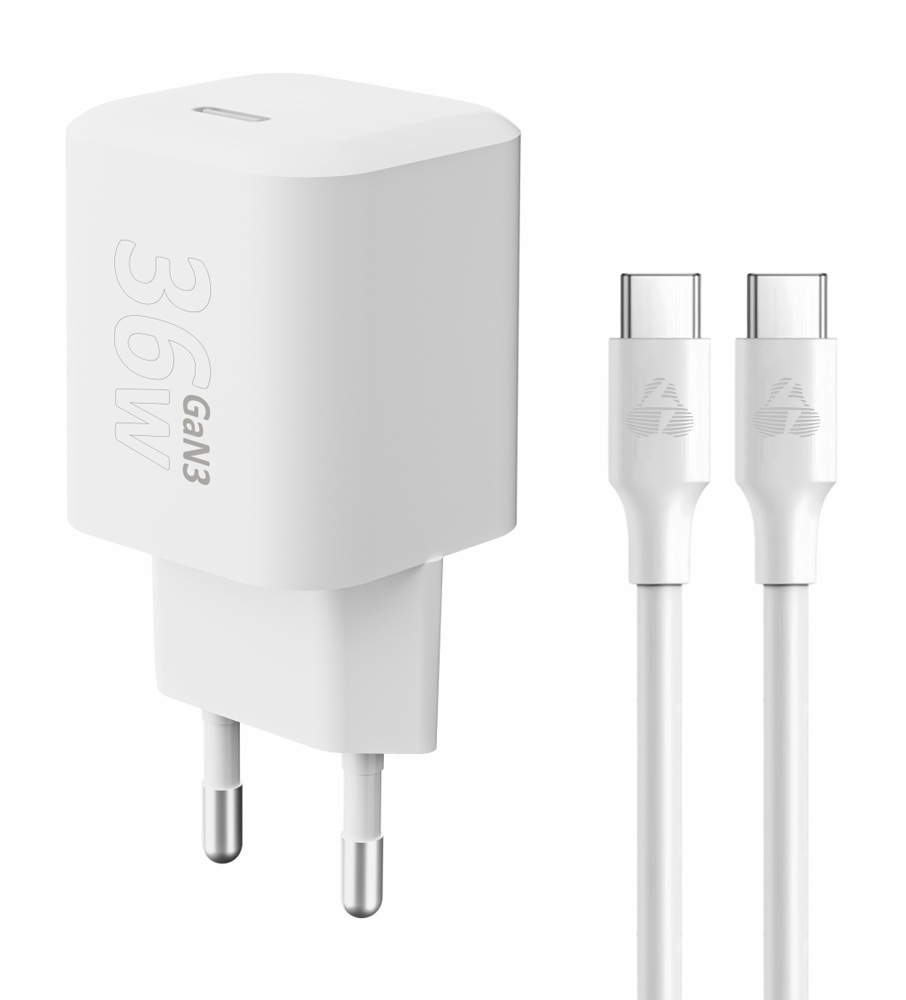 POWERTECH φορτιστής τοίχου PT-1350 με καλώδιο, USB-C, 36W, GaN, λευκός 1 POWERTECH φορτιστής τοίχου PT-1350 με καλώδιο