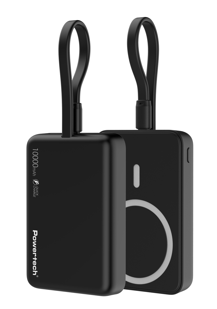 POWERTECH power bank PT-1376 με καλώδιο, 10000mah, magnetic wireless, 20W, μαύρο 1 POWERTECH power bank PT-1376 με καλώδιο