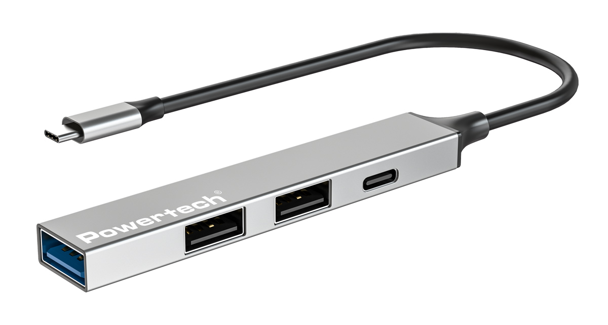 POWERTECH USB hub PT-1412, 4x θυρών, USB 3.2, 5Gbps, USB-C σύνδεση, γκρι 1 POWERTECH USB hub PT-1412