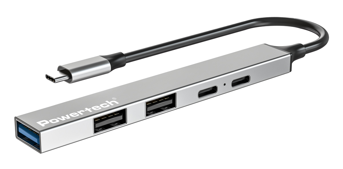 POWERTECH USB hub PT-1414, 5x θυρών, USB 3.2, 5Gbps, 100W, USB-C σύνδεση, γκρι 1 POWERTECH USB hub PT-1414