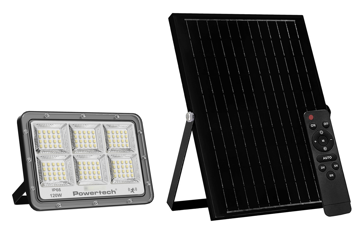 POWERTECH LED ηλιακός προβολέας PT-1457 με τηλεχειριστήριο, αισθητήρας κίνησης, 120W, 4000K, 1500lm, IP66 1 POWERTECH LED ηλιακός προβολέας PT-1457 με τηλεχειριστήριο