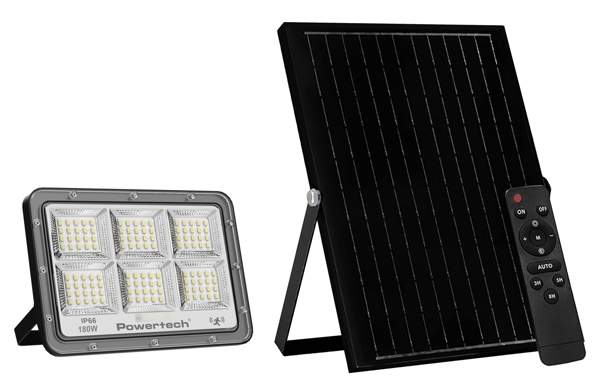 POWERTECH LED ηλιακός προβολέας PT-1458 με τηλεχειριστήριο, αισθητήρας κίνησης, 180W, 4000K, 2000lm, IP66 1 POWERTECH LED ηλιακός προβολέας PT-1458 με τηλεχειριστήριο