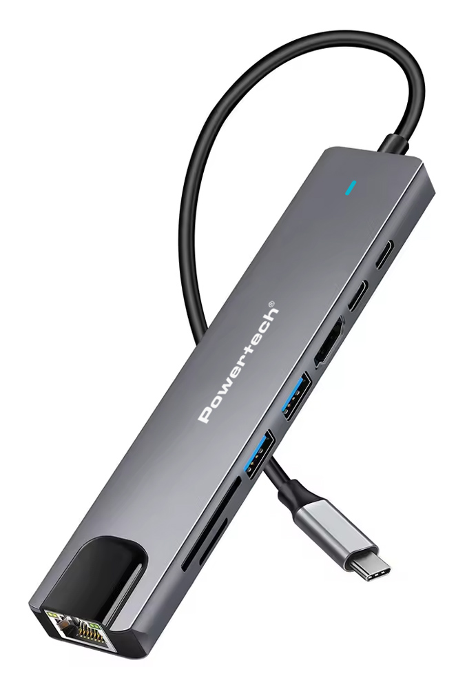 POWERTECH docking station PT-1537, 8 θυρών, USB-C σύνδεση, 100W PD, 1000Mbps, γκρι 1 POWERTECH docking station PT-1537