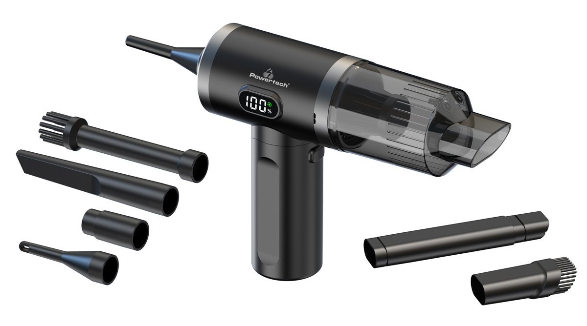 POWERTECH 2 σε 1 σκουπάκι χειρός & air duster PT-1576, 50W, 3600mAh, μαύρο 1 POWERTECH 2 σε 1 σκουπάκι χειρός & air duster PT-1576