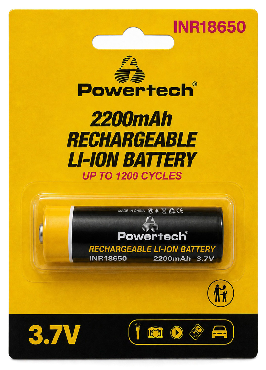 POWERTECH επαναφορτιζόμενη μπαταρία Li-ion INR18650 PT-1614, 2200mAh, 3.7V, button top, 1τμχ 1 POWERTECH επαναφορτιζόμενη μπαταρία Li-ion INR18650 PT-1614