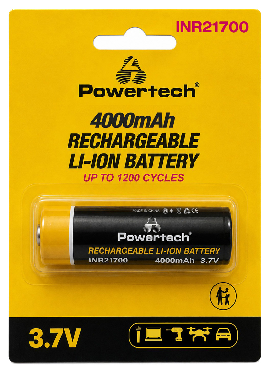 POWERTECH επαναφορτιζόμενη μπαταρία Li-ion INR21700 PT-1616, 4000mAh, 3.7V, button top, 1τμχ 1 POWERTECH επαναφορτιζόμενη μπαταρία Li-ion INR21700 PT-1616