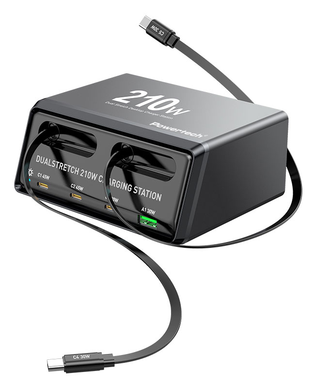 POWERTECH σταθμός φόρτισης PT-1623, USB/3x USB-C/2x USB-C καλώδια, GaN, 160W, μαύρος 1 POWERTECH σταθμός φόρτισης PT-1623