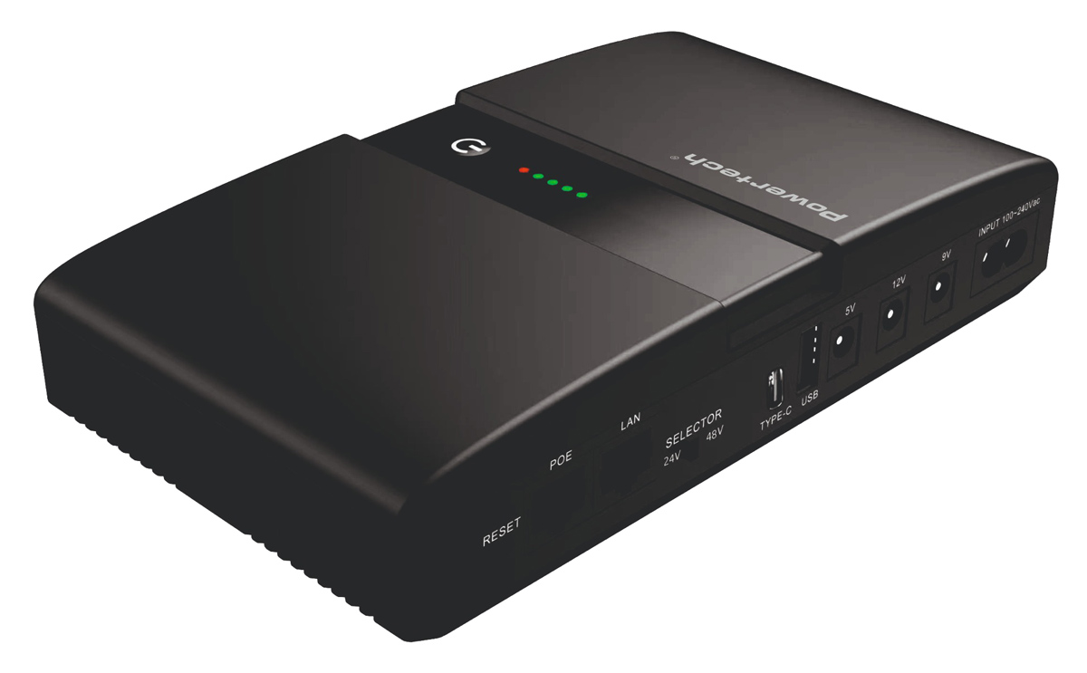 POWERTECH mini DC UPS PT-1634, 36W, 20000mAh, 3x DC, USB/USB-C, PoE/LAN, μαύρο 1 POWERTECH mini DC UPS PT-1634