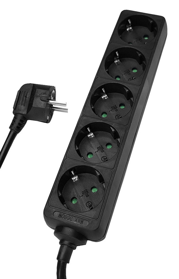 POWERTECH πολύπριζο PT-872, 5x schuko, 16A, 3m, μαύρο 1 POWERTECH πολύπριζο PT-872