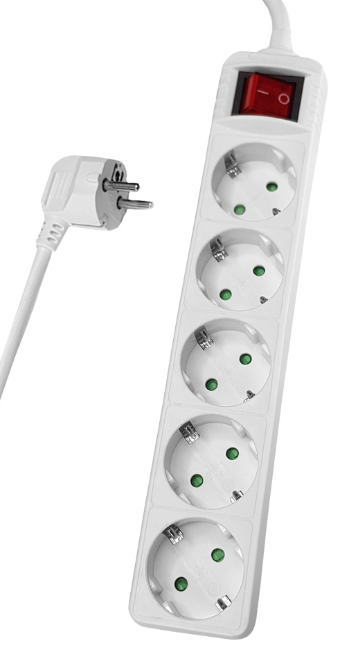 POWERTECH πολύπριζο PT-878, 5x schuko, 16A, 5m, λευκό 1 POWERTECH πολύπριζο PT-878