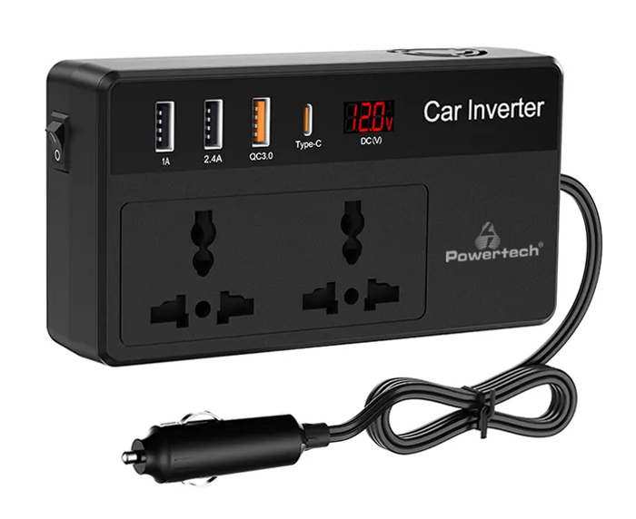 POWERTECH inverter αυτοκινήτου PTL-023, 200W, 12V DC σε 220V AC, με USB-C/3x USB 1 POWERTECH inverter αυτοκινήτου PTL-023