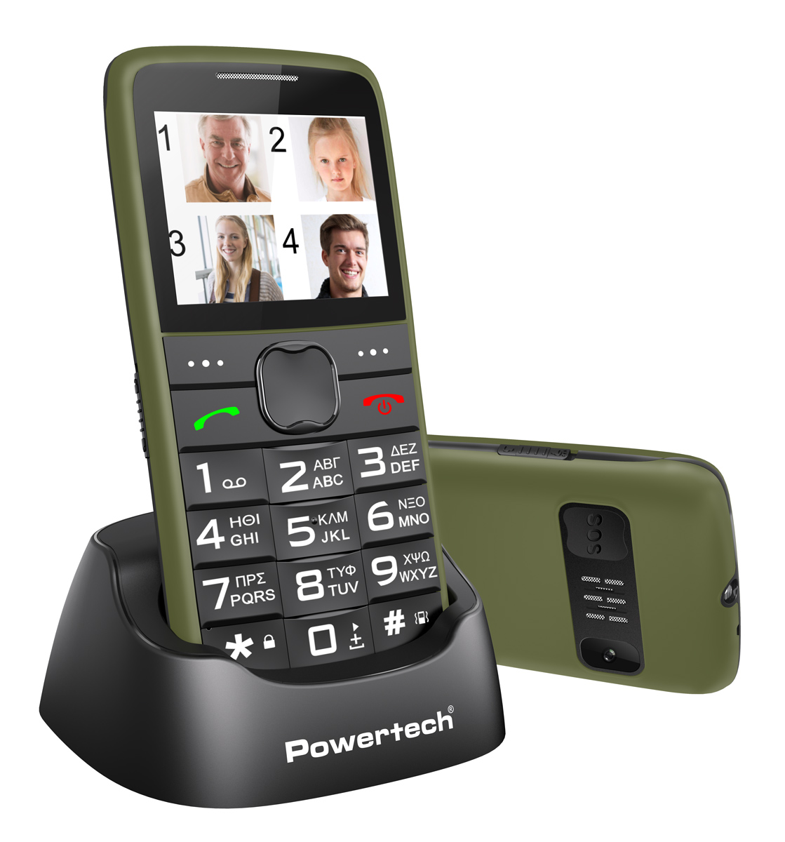 POWERTECH κινητό τηλέφωνο Sentry Eco V2, dual SIM, πλήκτρο SOS, χακί 1 POWERTECH κινητό τηλέφωνο Sentry Eco V2