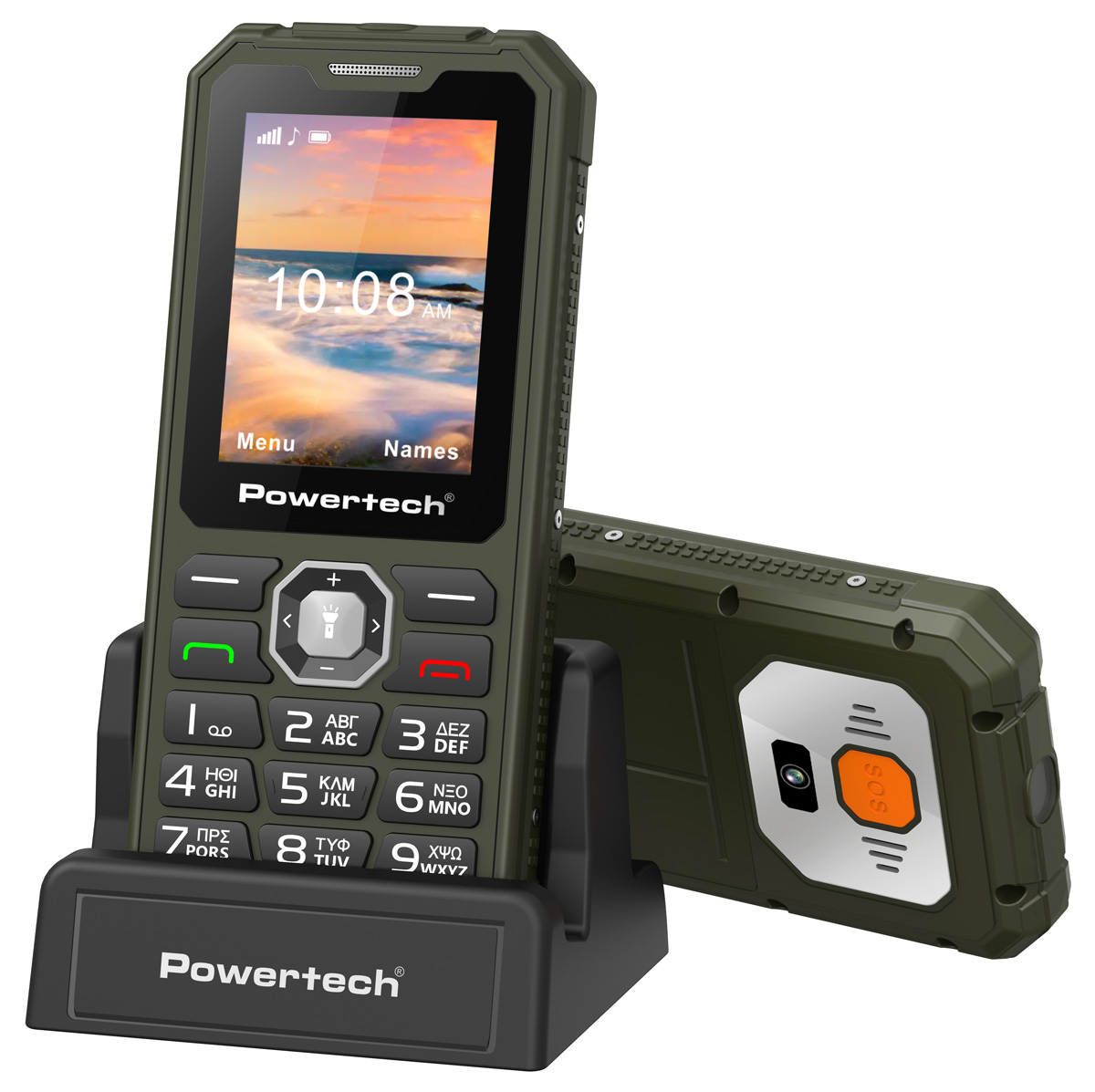 POWERTECH κινητό τηλέφωνο Sentry Armor, dual SIM, πλήκτρο SOS, 4G, IP67, χακί 1 POWERTECH κινητό τηλέφωνο Sentry Armor