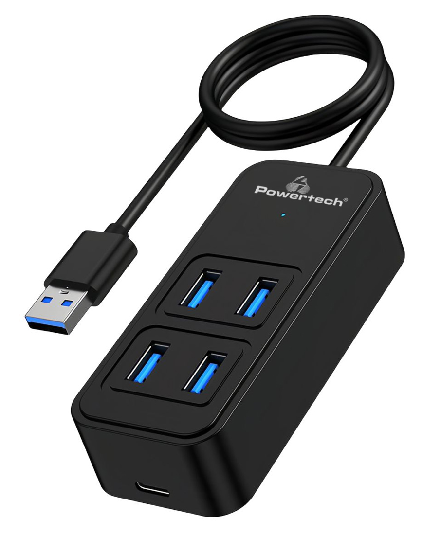 POWERTECH USB 3.2 hub PTR-0157, 4x θυρών, 5Gbps, USB σύνδεση, 1m, μαύρο 1 POWERTECH USB 3.2 hub PTR-0157