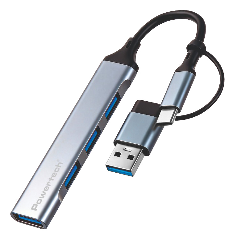 POWERTECH USB hub PTR-0206, 4x θυρών, USB 3.0, 5Gbps, USB & USB-C σύνδεση, γκρι 1 POWERTECH USB hub PTR-0206