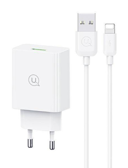 USAMS φορτιστής τοίχου SCXLTZ03 με καλώδιο Lightning, USB, 18W, λευκός 1 USAMS φορτιστής τοίχου SCXLTZ03 με καλώδιο Lightning