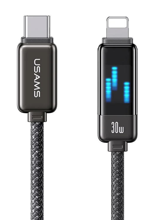 USAMS καλώδιο Lightning σε USB-C SJ743, 30W, 480Mbps, 1.2m, μαύρο 1 USAMS καλώδιο Lightning σε USB-C SJ743