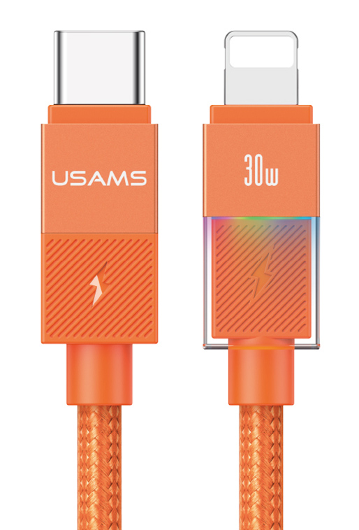 USAMS καλώδιο Lightning σε USB-C SJ776, 30W, 480Mbps, 1.2m, πορτοκαλί 1 USAMS καλώδιο Lightning σε USB-C SJ776
