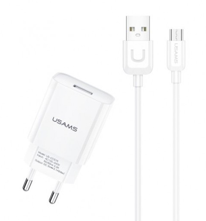 USAMS φορτιστής τοίχου T21OCMC01 με καλώδιο Micro USB, USB 2.1A, λευκός 1 USAMS φορτιστής τοίχου T21OCMC01 με καλώδιο Micro USB