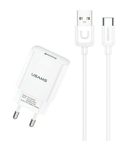 USAMS φορτιστής τοίχου T21OCTC01 με καλώδιο USB-C, USB 2.1A, λευκός 1 USAMS φορτιστής τοίχου T21OCTC01 με καλώδιο USB-C