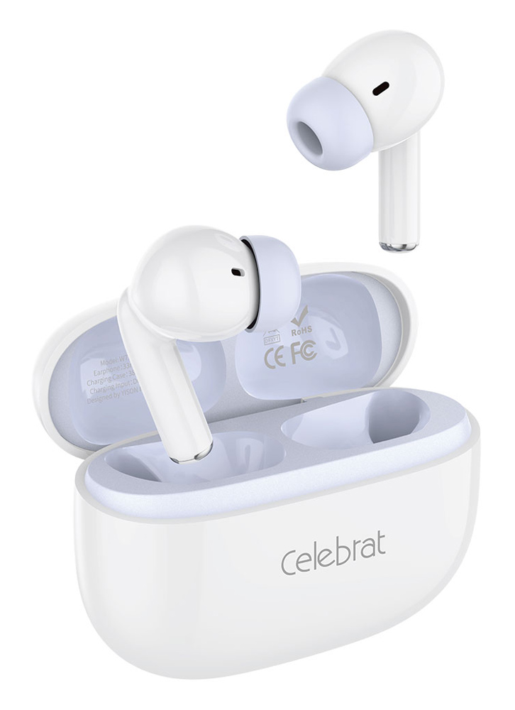 CELEBRAT earphones με θήκη φόρτισης W73, True Wireless, 13mm, 33/380mAh, λευκά 1 CELEBRAT earphones με θήκη φόρτισης W73