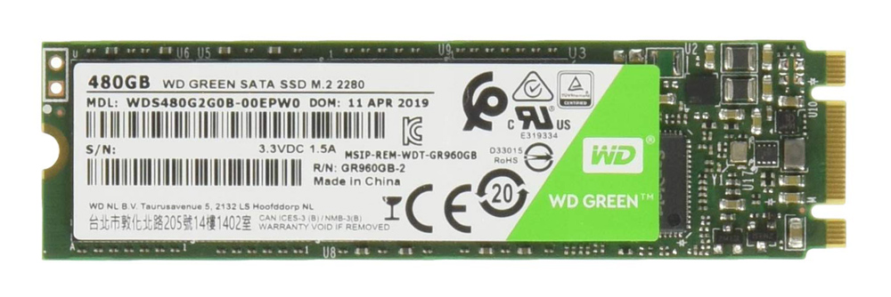 WD M.2 SATA III SSD Green WDS480G2G0B, 480GB, 545MBps, Factory Recertified 1 WD M.2 SATA III SSD Green WDS480G2G0B
