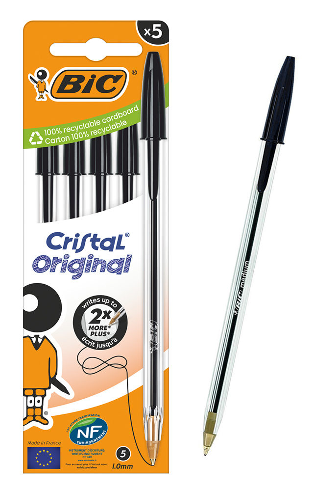 BIC στυλό διαρκείας ballpoint Cristal Original, 1mm μύτη, μαύρο, 5τμχ 1 BIC στυλό διαρκείας ballpoint Cristal Original